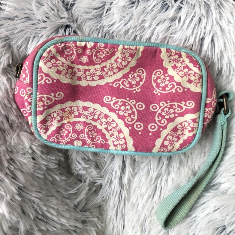 Vintage Paisley Pink Blue American Eagle Cosmetic Bag Clutch Wristlet - Picture 4 of 5